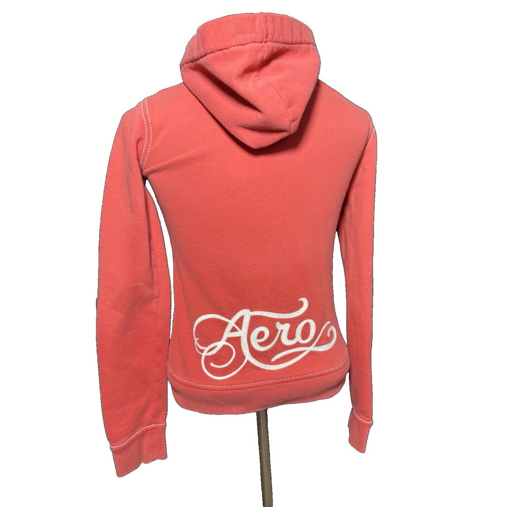 Y2K Aeropostale Embroidered Full Zip Coral Hoodie Women's Medium AOP 2000s